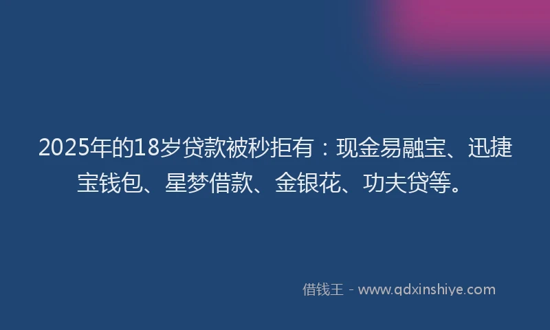 2025年的18岁贷款被秒拒有：现金易融宝、迅捷宝钱包、星梦借款、金银花、功夫贷等。