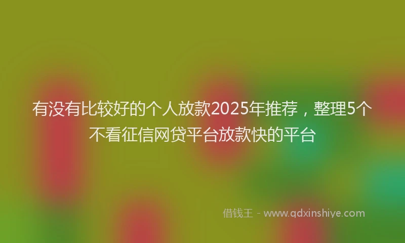 有没有比较好的个人放款2025年推荐，整理5个不看征信网贷平台放款快的平台