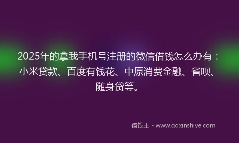 2025年的拿我手机号注册的微信借钱怎么办有：小米贷款、百度有钱花、中原消费金融、省呗、随身贷等。