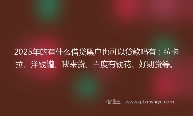2025年的有什么借贷黑户也可以贷款吗有：拉卡拉、洋钱罐、我来贷、百度有钱花、好期贷等。