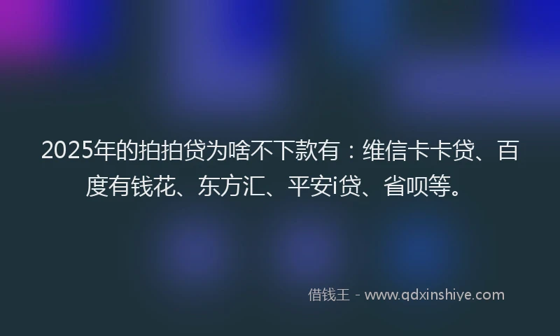 2025年的拍拍贷为啥不下款有:维信卡卡贷、百度有钱花、东方汇、平安i贷、省呗等。