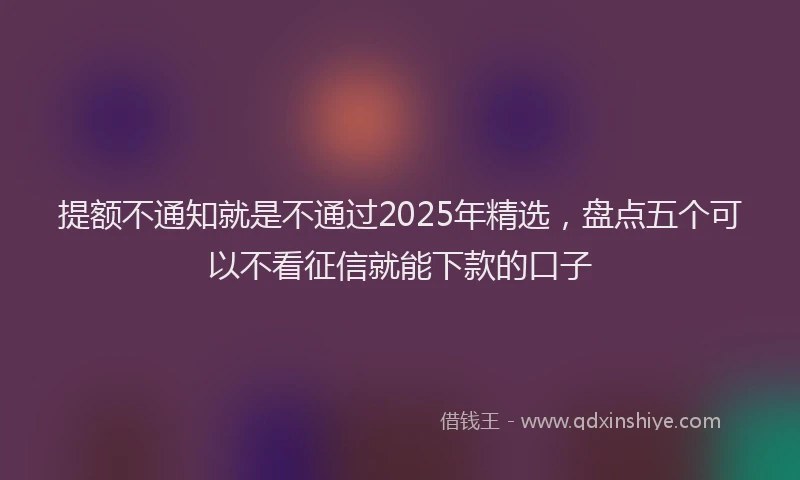 提额不通知就是不通过2025年精选，盘点五个可以不看征信就能下款的口子
