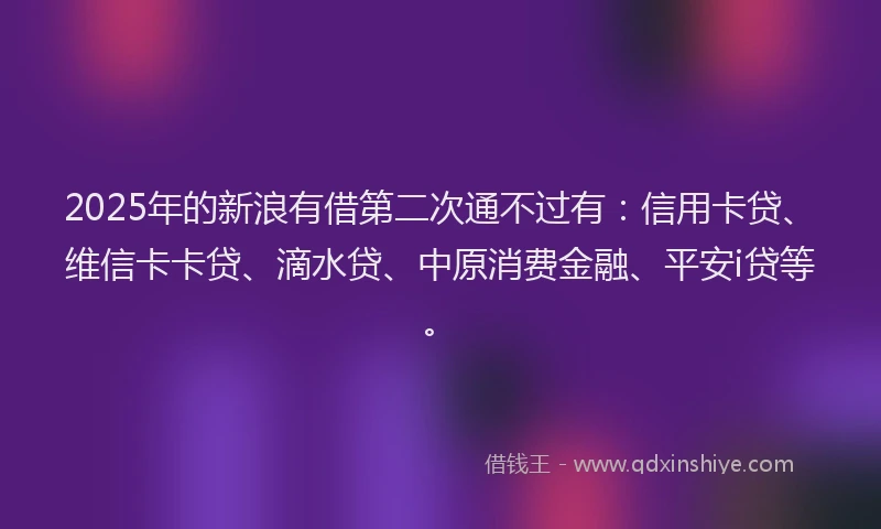 2025年的新浪有借第二次通不过有：信用卡贷、维信卡卡贷、滴水贷、中原消费金融、平安i贷等。