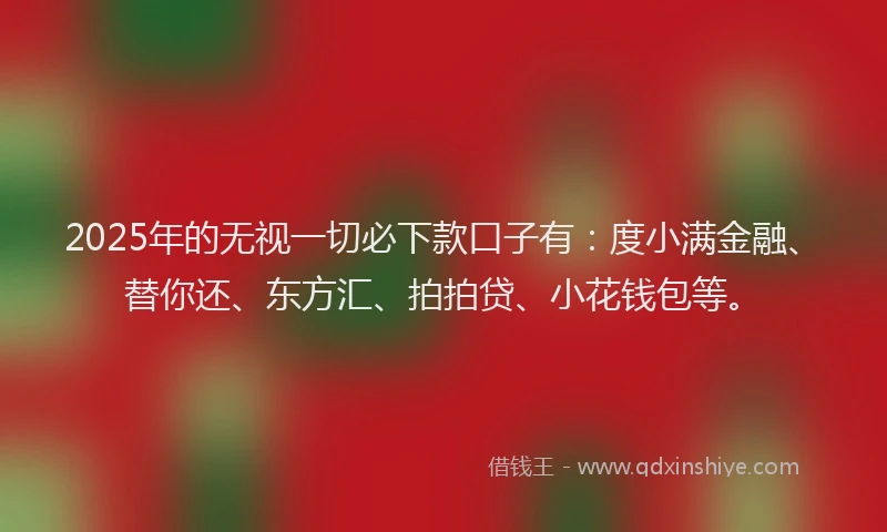 2025年的无视一切必下款口子有：度小满金融、替你还、东方汇、拍拍贷、小花钱包等。