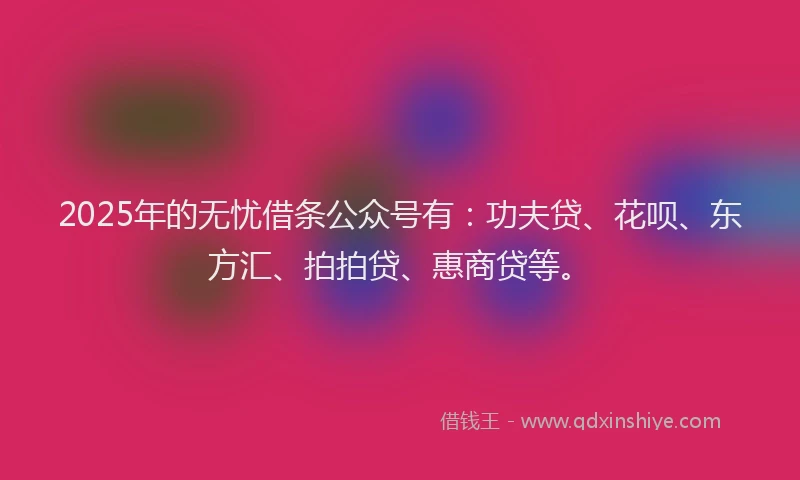 2025年的无忧借条公众号有：功夫贷、花呗、东方汇、拍拍贷、惠商贷等。