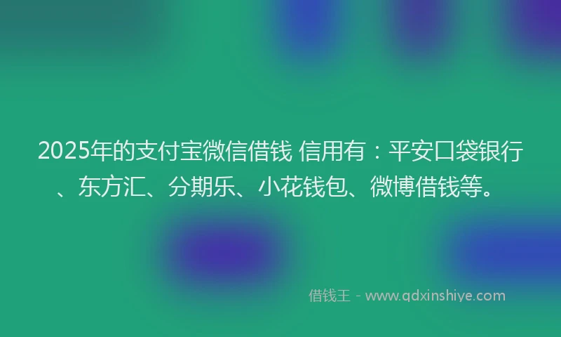 2025年的支付宝微信借钱 信用有：平安口袋银行、东方汇、分期乐、小花钱包、微博借钱等。