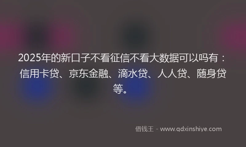 2025年的新口子不看征信不看大数据可以吗有：信用卡贷、京东金融、滴水贷、人人贷、随身贷等。