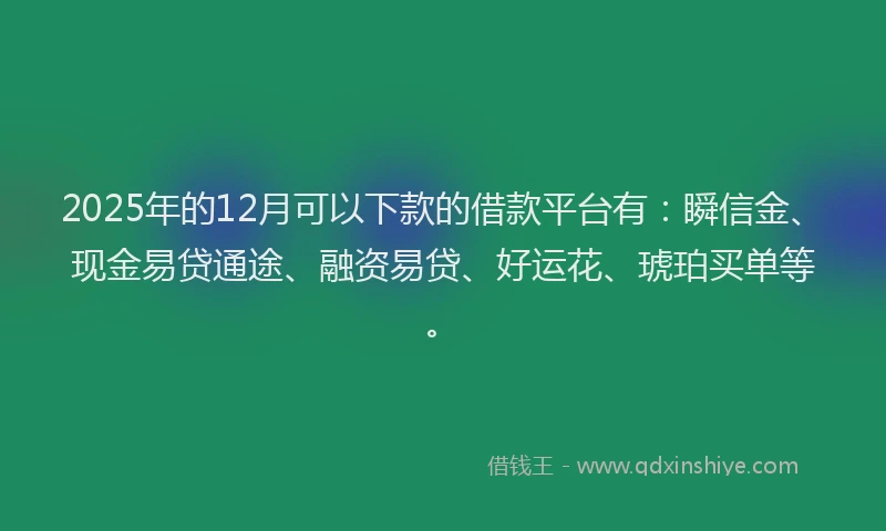 2025年的12月可以下款的借款平台有：瞬信金、现金易贷通途、融资易贷、好运花、琥珀买单等。