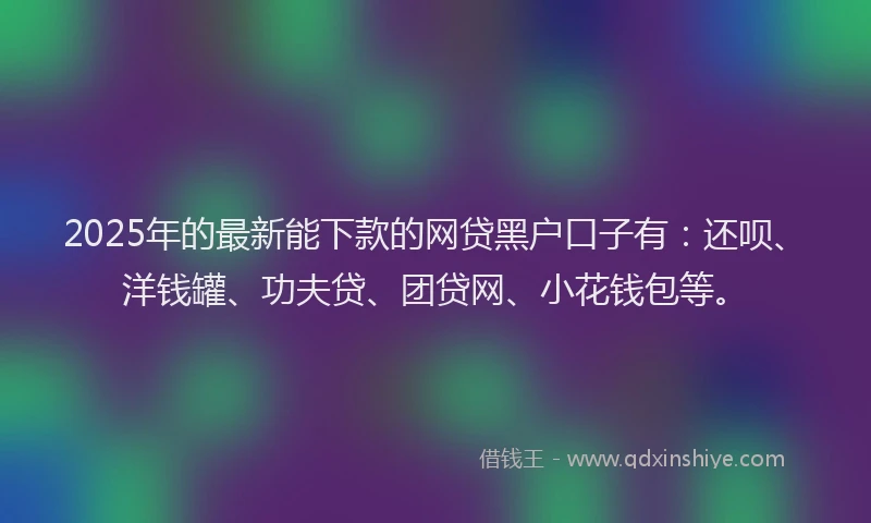 2025年的最新能下款的网贷黑户口子有：还呗、洋钱罐、功夫贷、团贷网、小花钱包等。