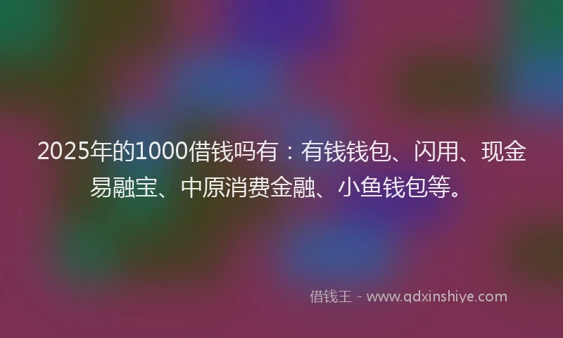 2025年的1000借钱吗有：有钱钱包、闪用、现金易融宝、中原消费金融、小鱼钱包等。