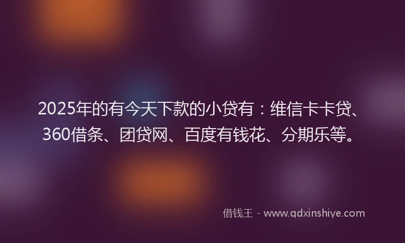 2025年的有今天下款的小贷有：维信卡卡贷、360借条、团贷网、百度有钱花、分期乐等。