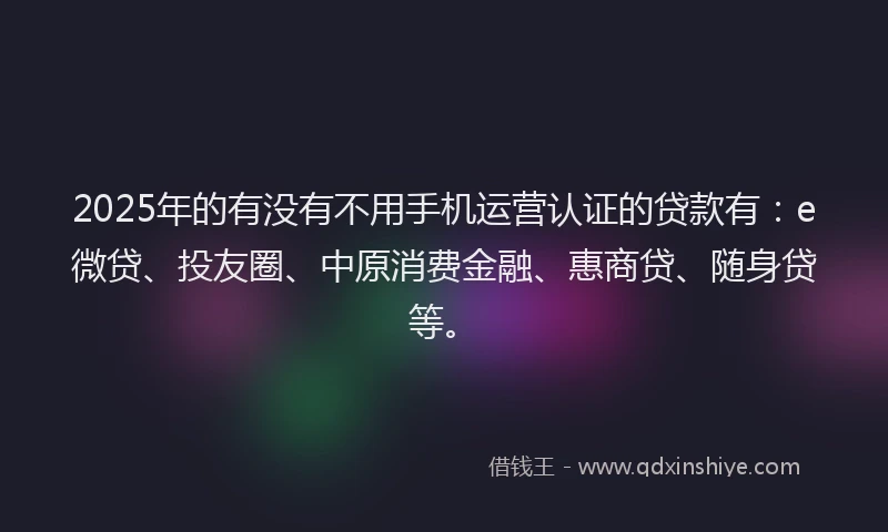 2025年的有没有不用手机运营认证的贷款有：e微贷、投友圈、中原消费金融、惠商贷、随身贷等。
