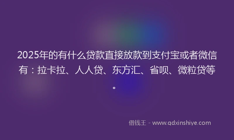 2025年的有什么贷款直接放款到支付宝或者微信有：拉卡拉、人人贷、东方汇、省呗、微粒贷等。