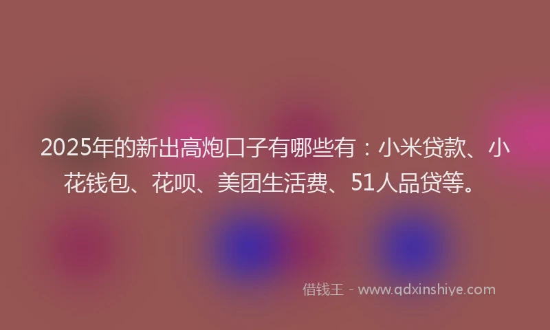 2025年的新出高炮口子有哪些有：小米贷款、小花钱包、花呗、美团生活费、51人品贷等。