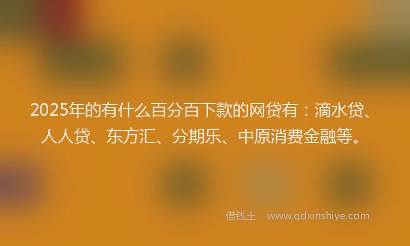 2025年的有什么百分百下款的网贷有：滴水贷、人人贷、东方汇、分期乐、中原消费金融等。