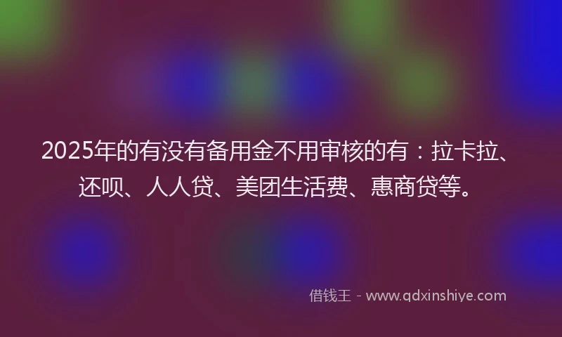 2025年的有没有备用金不用审核的有：拉卡拉、还呗、人人贷、美团生活费、惠商贷等。