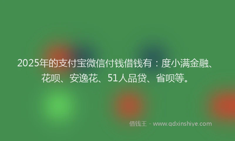 2025年的支付宝微信付钱借钱有：度小满金融、花呗、安逸花、51人品贷、省呗等。