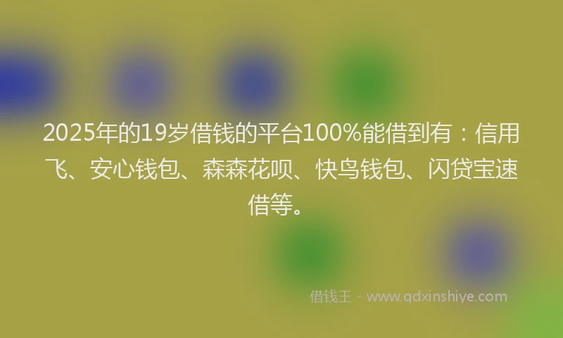 2025年的19岁借钱的平台100%能借到有：信用飞、安心钱包、森森花呗、快鸟钱包、闪贷宝速借等。