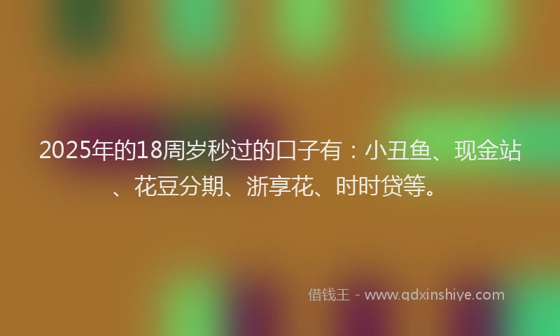 2025年的18周岁秒过的口子有：小丑鱼、现金站、花豆分期、浙享花、时时贷等。
