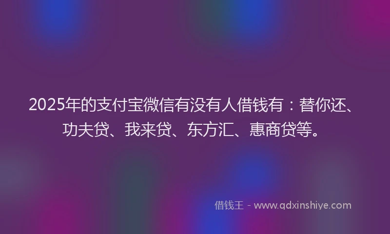 2025年的支付宝微信有没有人借钱有：替你还、功夫贷、我来贷、东方汇、惠商贷等。
