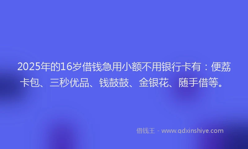 2025年的16岁借钱急用小额不用银行卡有：便荔卡包、三秒优品、钱鼓鼓、金银花、随手借等。