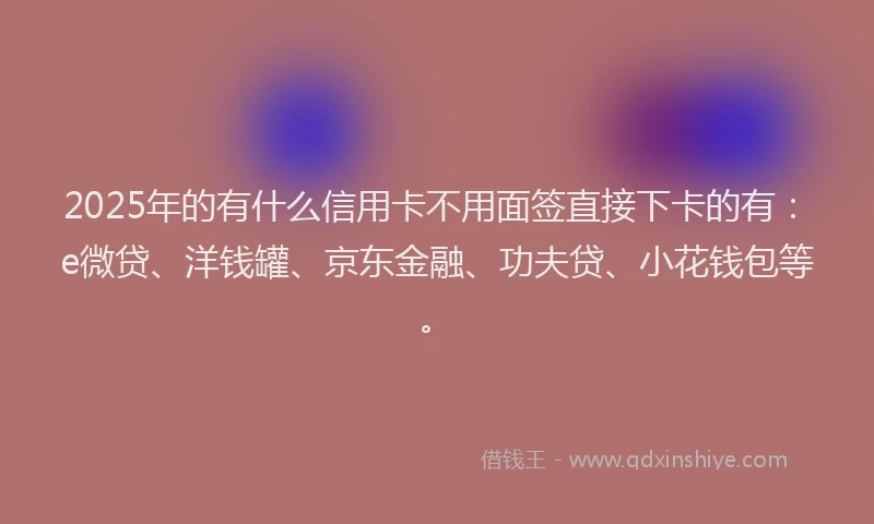 2025年的有什么信用卡不用面签直接下卡的有：e微贷、洋钱罐、京东金融、功夫贷、小花钱包等。