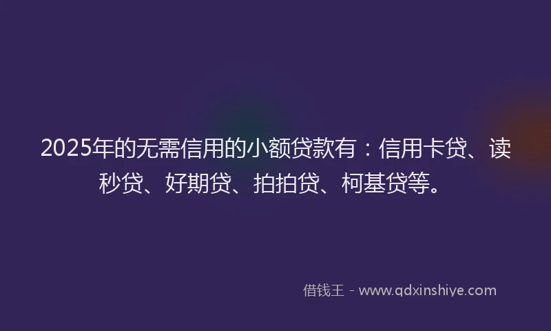 2025年的无需信用的小额贷款有：信用卡贷、读秒贷、好期贷、拍拍贷、柯基贷等。