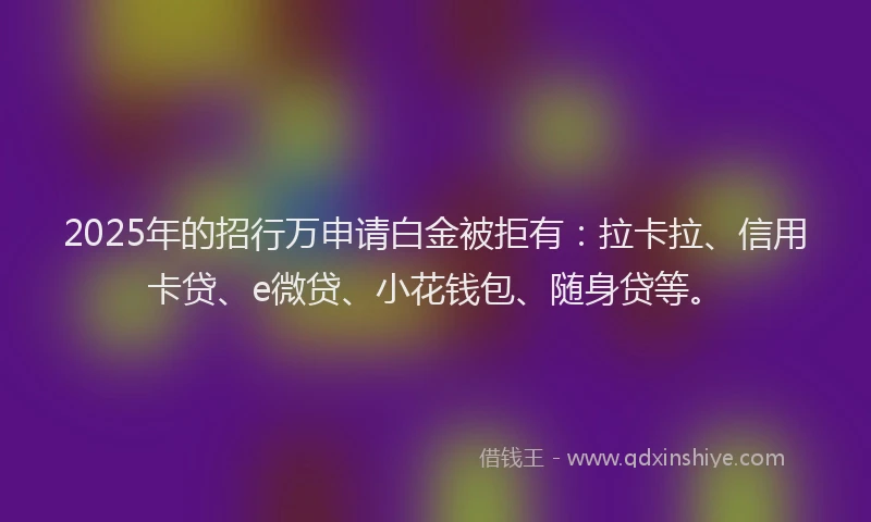 2025年的招行万申请白金被拒有：拉卡拉、信用卡贷、e微贷、小花钱包、随身贷等。