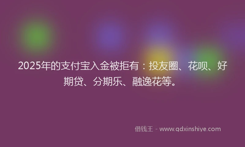 2025年的支付宝入金被拒有：投友圈、花呗、好期贷、分期乐、融逸花等。