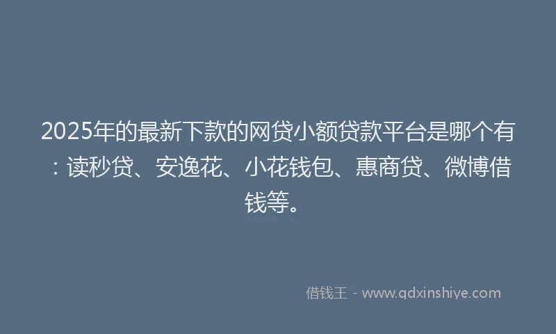 2025年的最新下款的网贷小额贷款平台是哪个有：读秒贷、安逸花、小花钱包、惠商贷、微博借钱等。