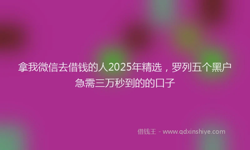 拿我微信去借钱的人2025年精选，罗列五个黑户急需三万秒到的的口子