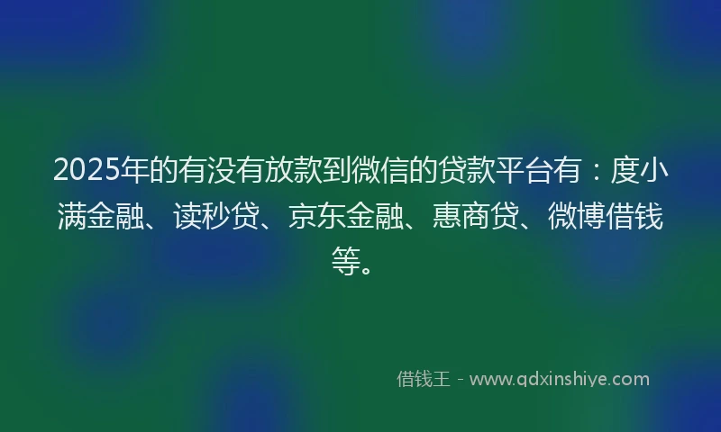 2025年的有没有放款到微信的贷款平台有：度小满金融、读秒贷、京东金融、惠商贷、微博借钱等。