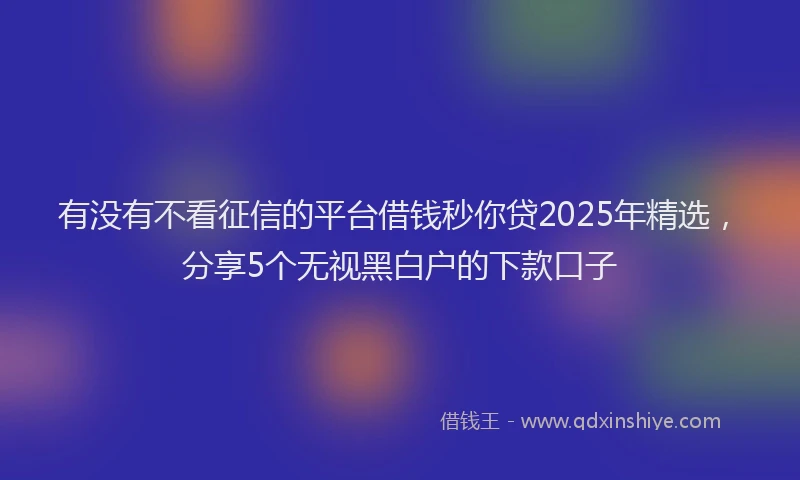 有没有不看征信的平台借钱秒你贷2025年精选，分享5个无视黑白户的下款口子