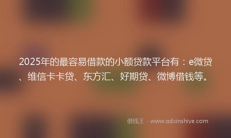 2025年的最容易借款的小额贷款平台有：e微贷、维信卡卡贷、东方汇、好期贷、微博借钱等。