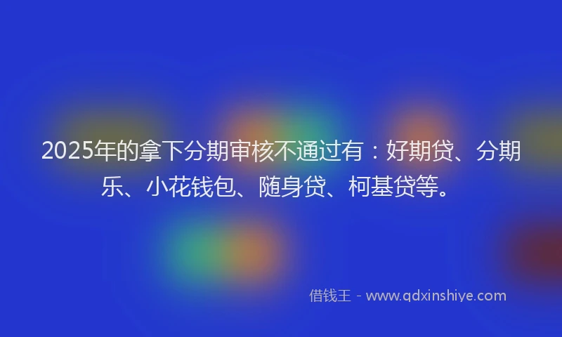2025年的拿下分期审核不通过有：好期贷、分期乐、小花钱包、随身贷、柯基贷等。