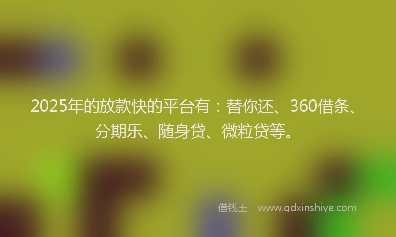 2025年的放款快的平台有：替你还、360借条、分期乐、随身贷、微粒贷等。