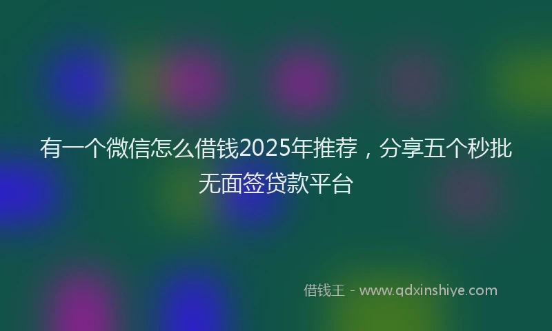 有一个微信怎么借钱2025年推荐，分享五个秒批无面签贷款平台