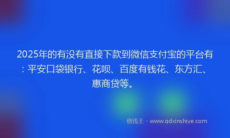 2025年的有没有直接下款到微信支付宝的平台有：平安口袋银行、花呗、百度有钱花、东方汇、惠商贷等。