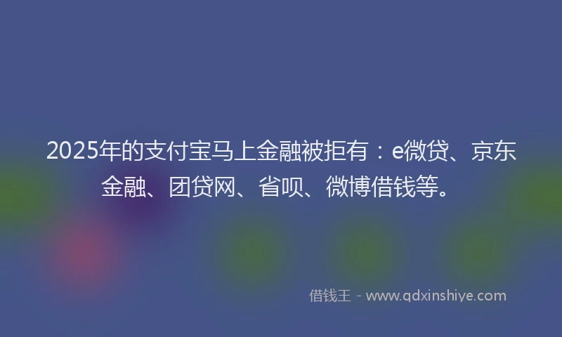 2025年的支付宝马上金融被拒有：e微贷、京东金融、团贷网、省呗、微博借钱等。