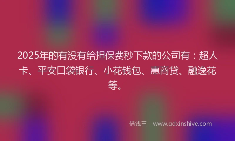 2025年的有没有给担保费秒下款的公司有：超人卡、平安口袋银行、小花钱包、惠商贷、融逸花等。