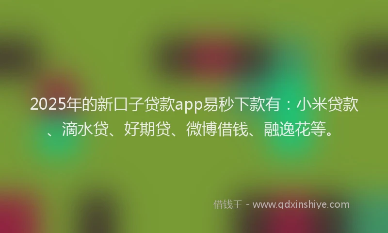 2025年的新口子贷款app易秒下款有：小米贷款、滴水贷、好期贷、微博借钱、融逸花等。