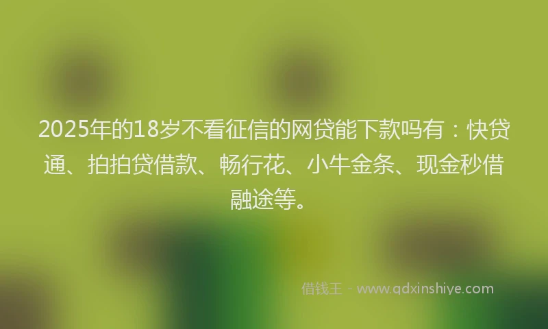 2025年的18岁不看征信的网贷能下款吗有：快贷通、拍拍贷借款、畅行花、小牛金条、现金秒借融途等。