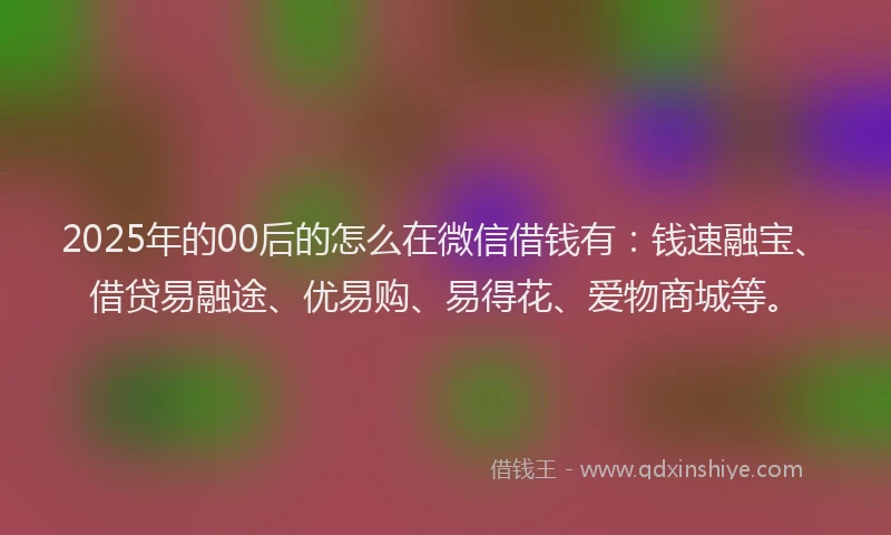 2025年的00后的怎么在微信借钱有：钱速融宝、借贷易融途、优易购、易得花、爱物商城等。