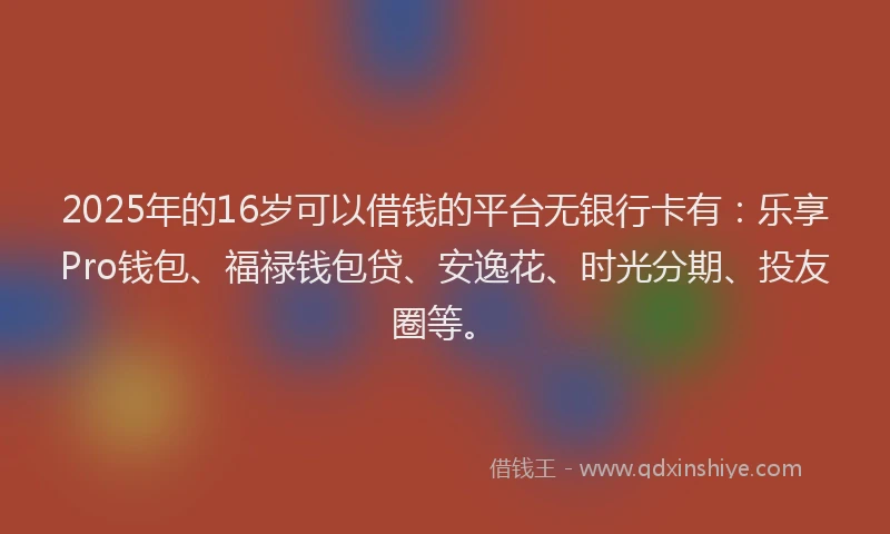 2025年的16岁可以借钱的平台无银行卡有：乐享Pro钱包、福禄钱包贷、安逸花、时光分期、投友圈等。