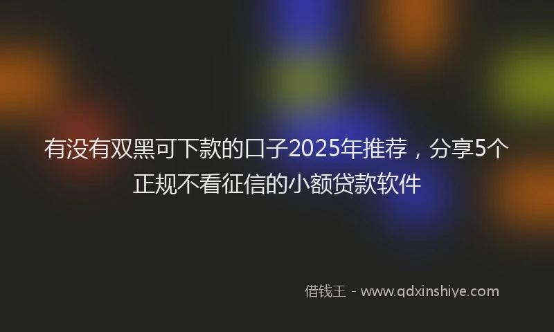 有没有双黑可下款的口子2025年推荐，分享5个正规不看征信的小额贷款软件