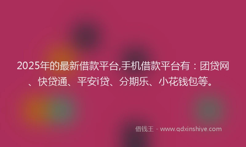 2025年的最新借款平台,手机借款平台有：团贷网、快贷通、平安i贷、分期乐、小花钱包等。