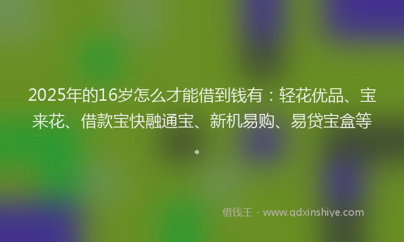 2025年的16岁怎么才能借到钱有：轻花优品、宝来花、借款宝快融通宝、新机易购、易贷宝盒等。