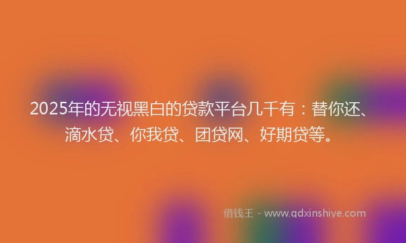 2025年的无视黑白的贷款平台几千有：替你还、滴水贷、你我贷、团贷网、好期贷等。