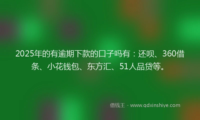 2025年的有逾期下款的口子吗有：还呗、360借条、小花钱包、东方汇、51人品贷等。