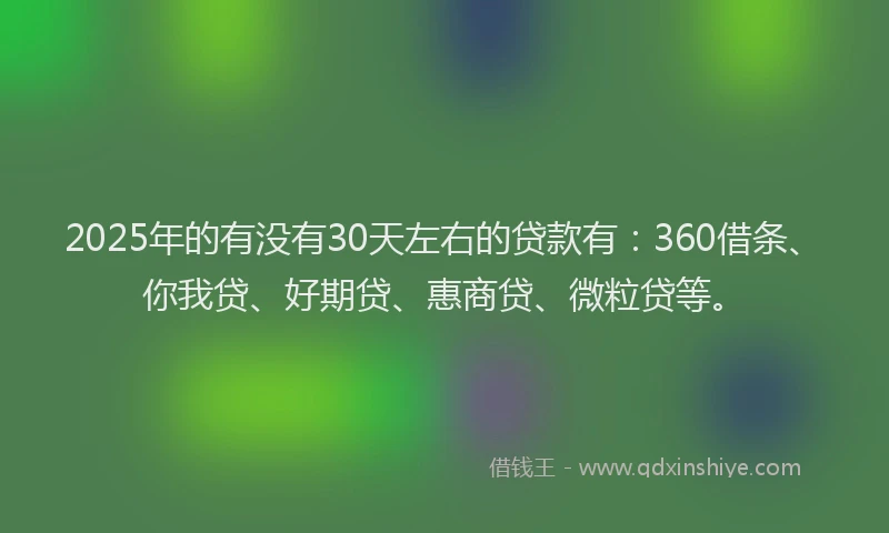 2025年的有没有30天左右的贷款有：360借条、你我贷、好期贷、惠商贷、微粒贷等。